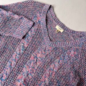 Lands End Open Stitch Blue and Pink Sweater Cottagecore Whimsi